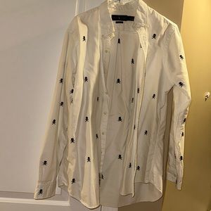 Men’s Ralph Lauren embroidered black skull and crossbones white long sleeve